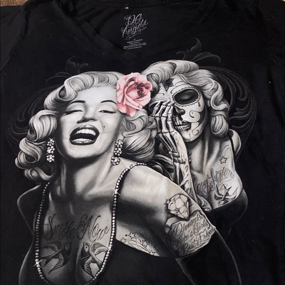 Angels Black Tee with Artistic Print